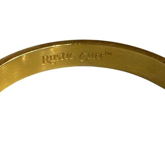 Rustic Cuff Gold & Black Enamel Inspirational Laugh Often Cuff Signed Bracelet - Picture 7 of 16